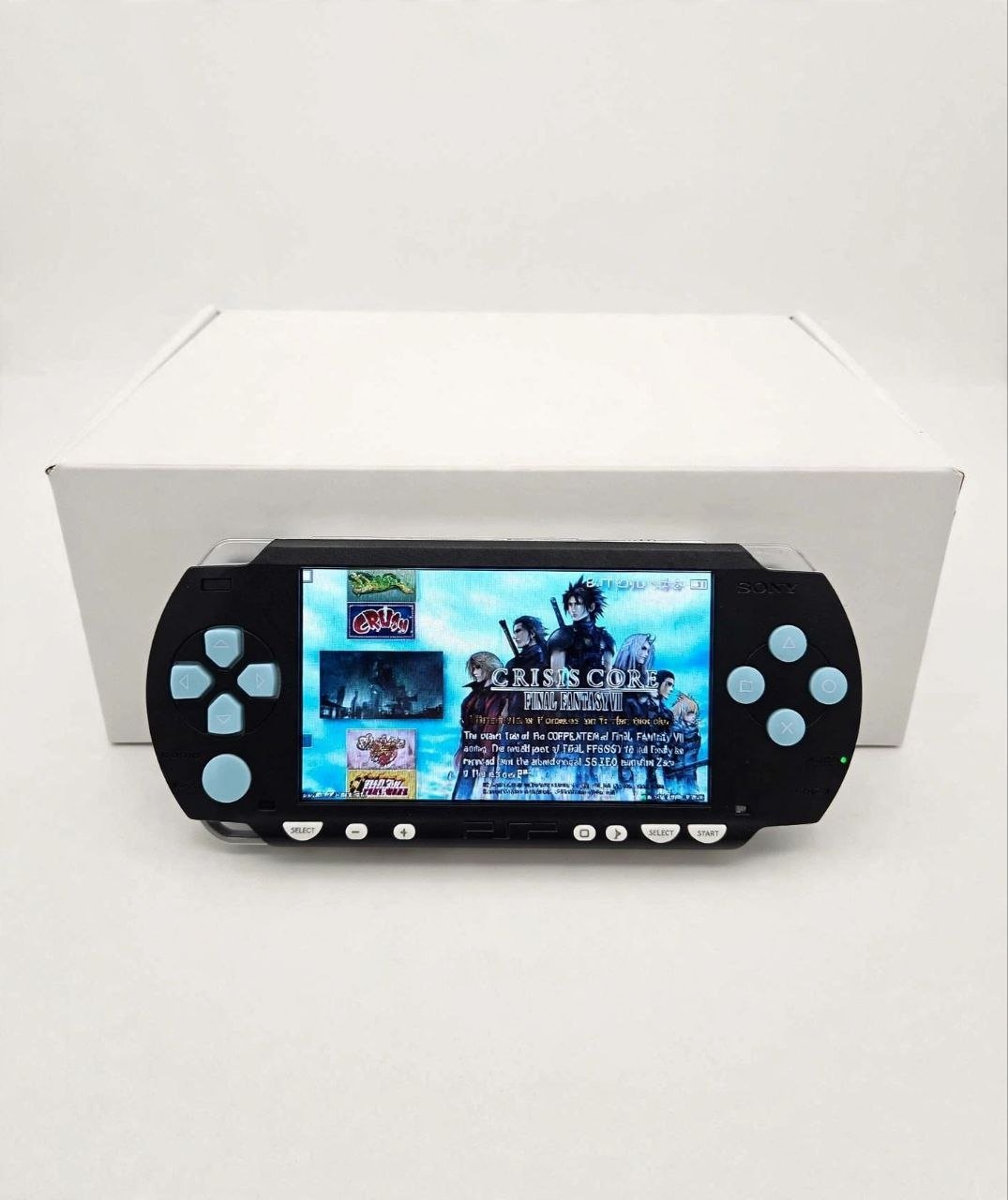 Midnight Glacier PSP powered on running Crisis Core Final Fantasy VII